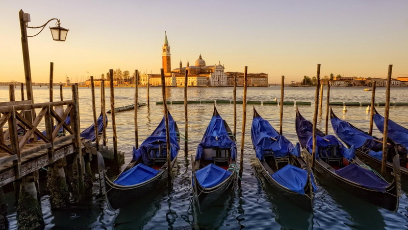 building exterior, boat, church of san giorgio maggiore, waterway, moored, transportation, europe, wood - material, mode of transportation, sunset, gondola - traditional boat