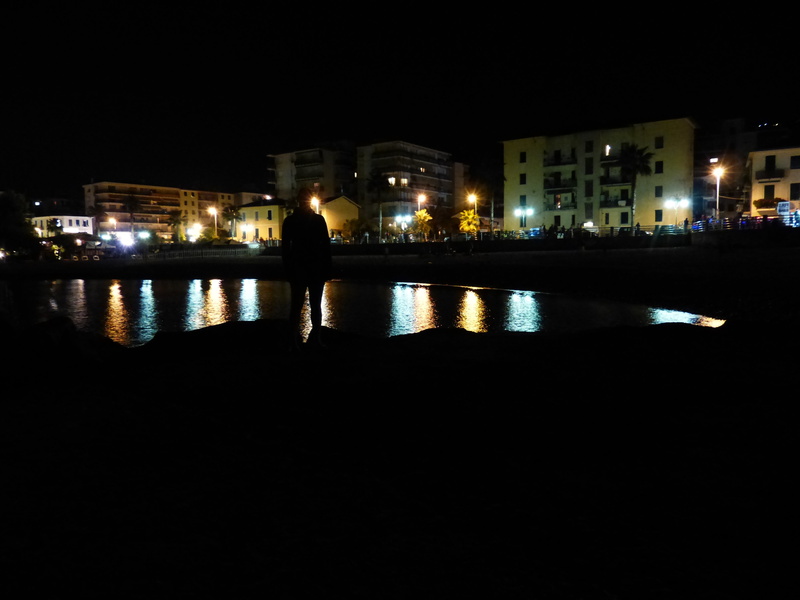 at night, ventimiglia, street, 4K, lights, nature, illuminated, one person, street light, sea shore, city life, transportation, beach, built structure