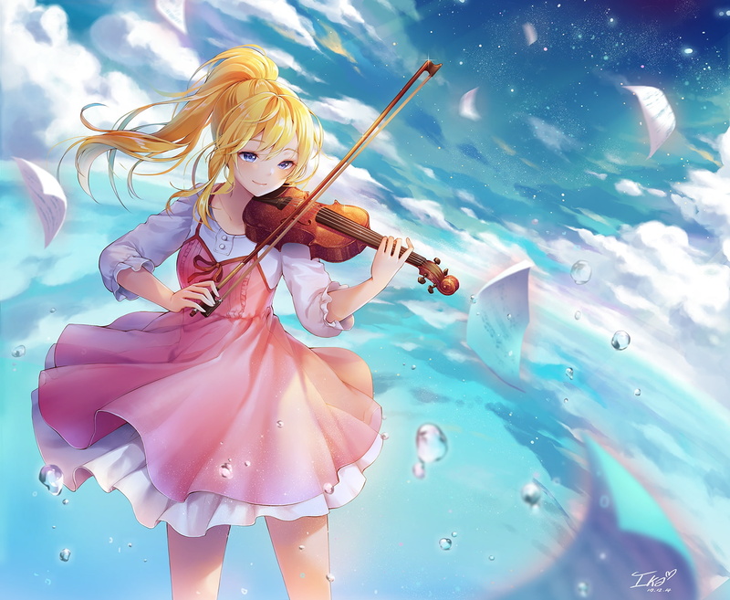 Shigatsu wa Kimi no Uso, anime, 1080P, girl, look, violin