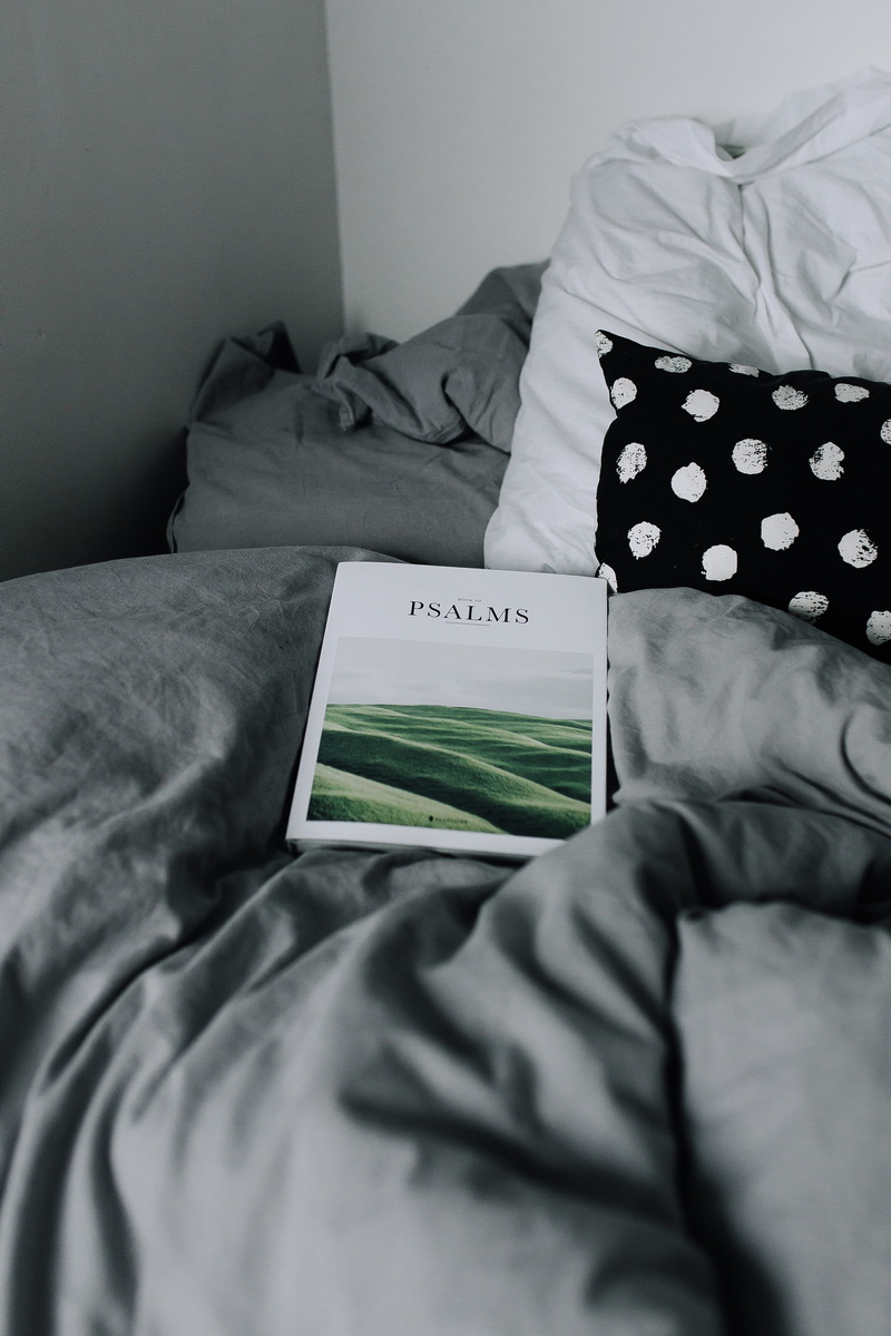 lifestyles, lying down, casual clothing, gray, bedroom, pillow, book, 4K, domestic room, pn, high angle view, holding, home interior, textile, real people