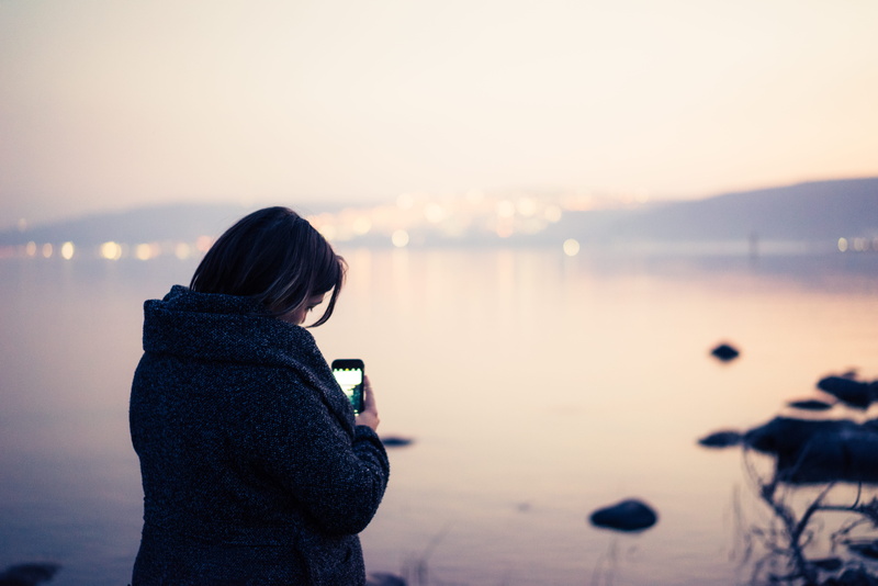 bokeh, iphone, israel, tranquility, sunset, land, leisure activity, evening, lake, photo, contemplation, focus on foreground, coat, beauty in nature, hairstyle