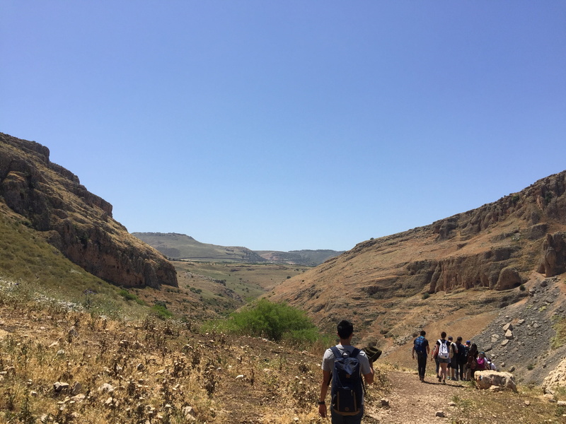 solid, group of people, non-urban scene, day, lifestyles, people, Valley, mountain, rear view, leisure activity, hiking, Nature, Israel, clear sky, rock