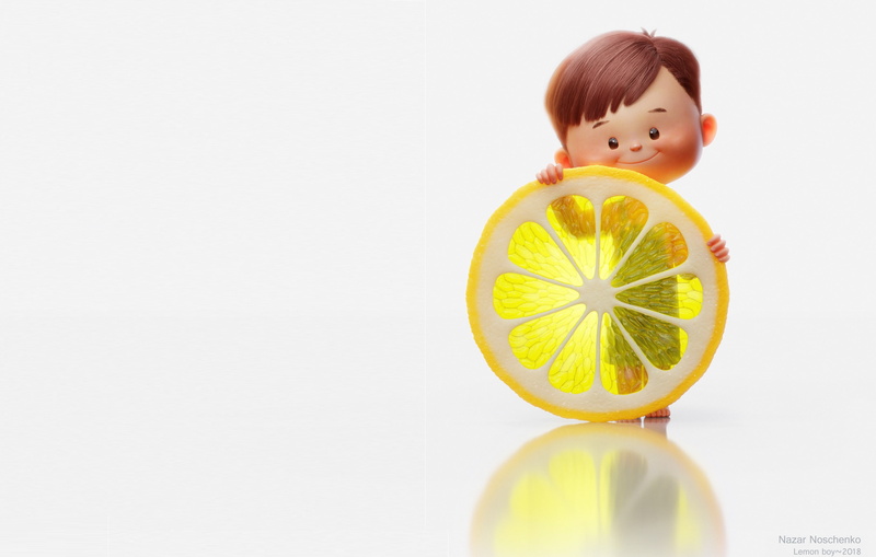 childrens, 2K, mood, Lemon boy, art, rendering, boy, lemon, Nazar Noschenko