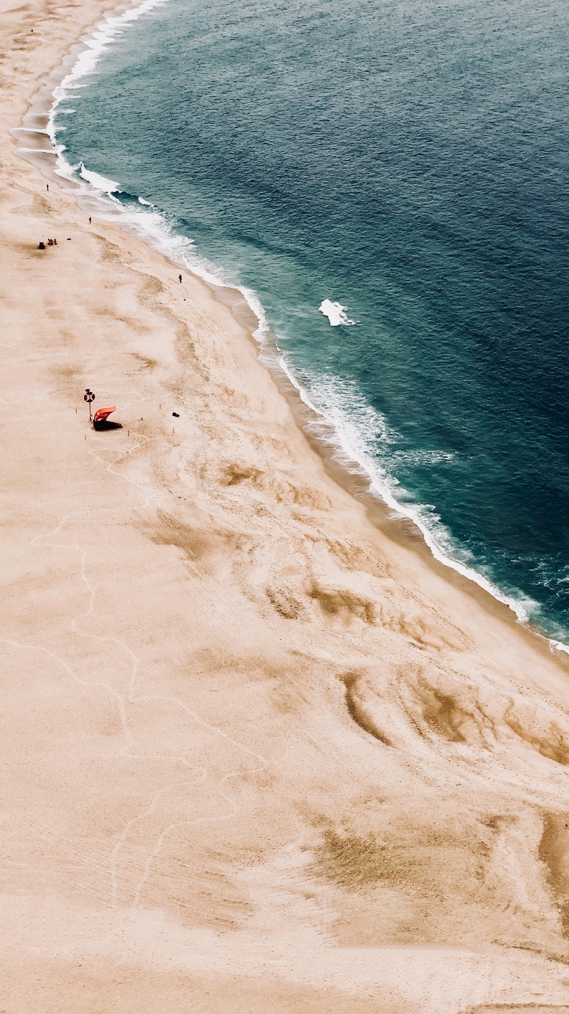 surfing, shore, land, tranquility, deep, day, high angle view, scenics - nature, portugal, outdoors, waves, sea side, 4K, wafe, water, rushed, daytime