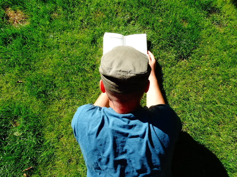 green, nature, waist up, plant, pet, daytime, rear view, farmer, land, reading, high angle view, rural scene, real people, read, book mark, garden, cap
