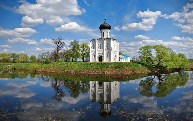 Church, blue, no people, cultures, white, autumn, spirituality, 1080P, orthodox, outdoors, cathedral, chapel, sky, old, orthodox Church, green Color, Orthodoxy