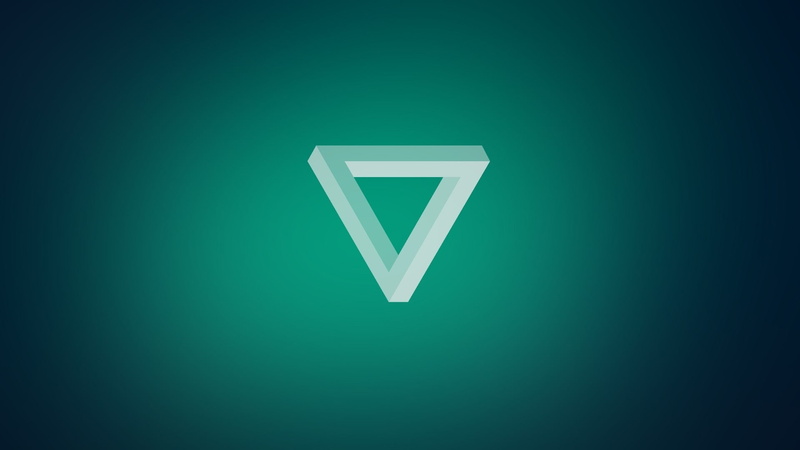 Penrose Triangle, neon, sign, illuminated, electric lamp, turquoise colored, communication, directional sign, no people, glowing, minimalism, computer icon