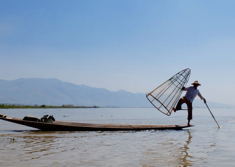 lake, beauty in nature, fishing net, Myanmar, landscape, transportation, men, Burma, nature, non-urban scene, mode of transportation, water, holding, outdoors