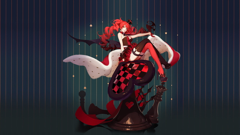 character, mantle, redhead, backgrounds, abstract, stage, Red Queen, chess, women, crown, orange eyes, dressed, arts culture and entertainment, king, indoors