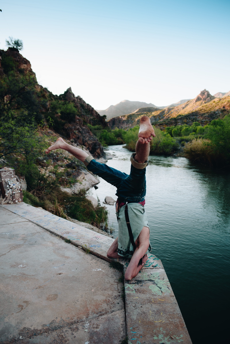 day, stream, balance, sky, scenics - nature, full length, body, tranquility, casual clothing, mountain, front, man, daytime, guy, leisure activity, male