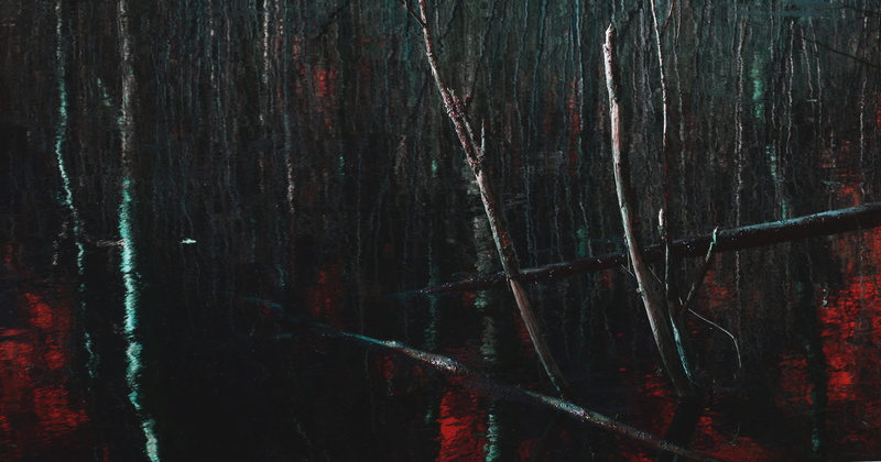woodland, root, bog, full frame, backgrounds, pattern, land, modern art, textured, swamp, marsh, plant, wood - material, painting, reflection, dark, tranquility