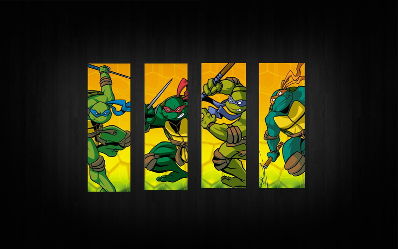 1080P, studio shot, TMNT, yellow, Leonardo (TMNT), Donatello (TMNT), human representation, no people, art and craft, Raphael (TMNT), wall - building feature