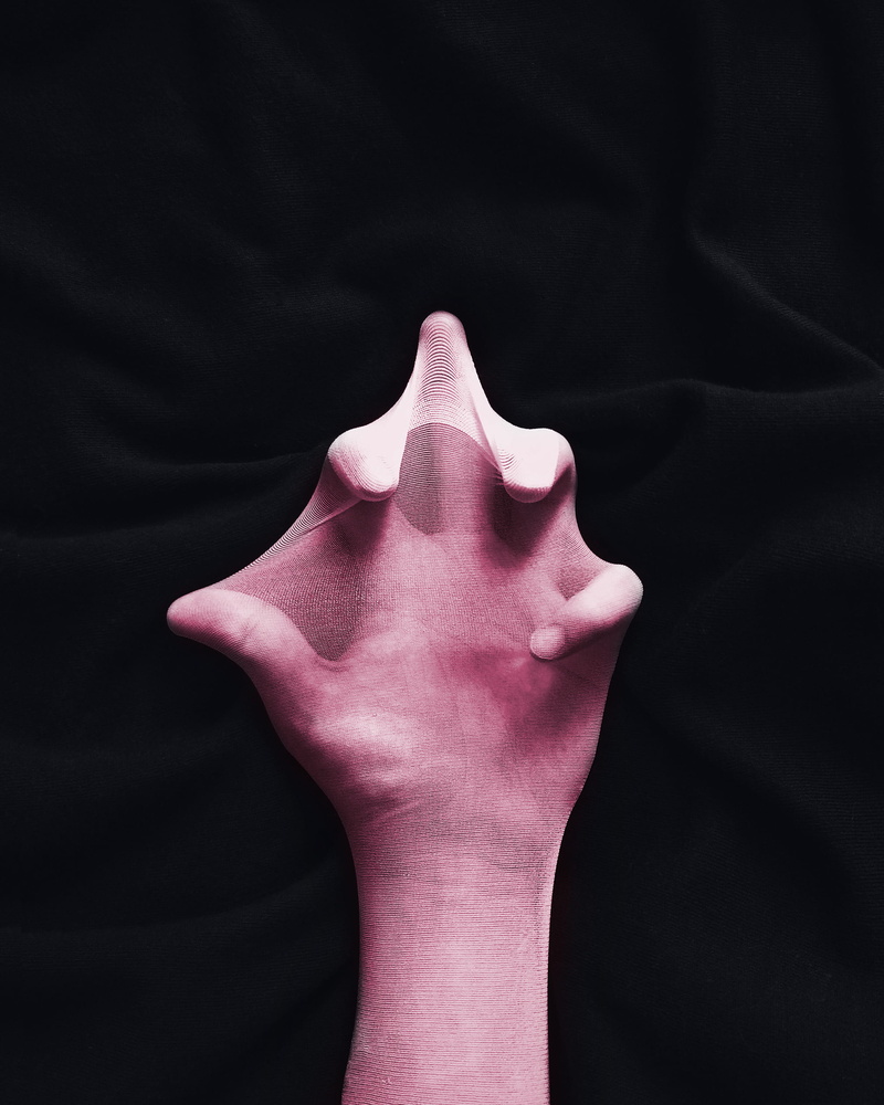 close-up, men, attitude, textile, human finger, people, shape, sensation, cynical, pink, indoors, body part, human body part, single object, sheer, front view