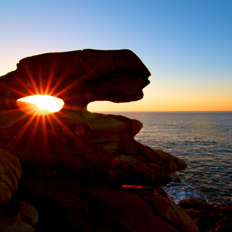 australia, tranquil scene, putty beach, tranquility, rocky, orange color, sunrise, lens flare, sea, rock, beach, land, rock - object, water, horizon, travel