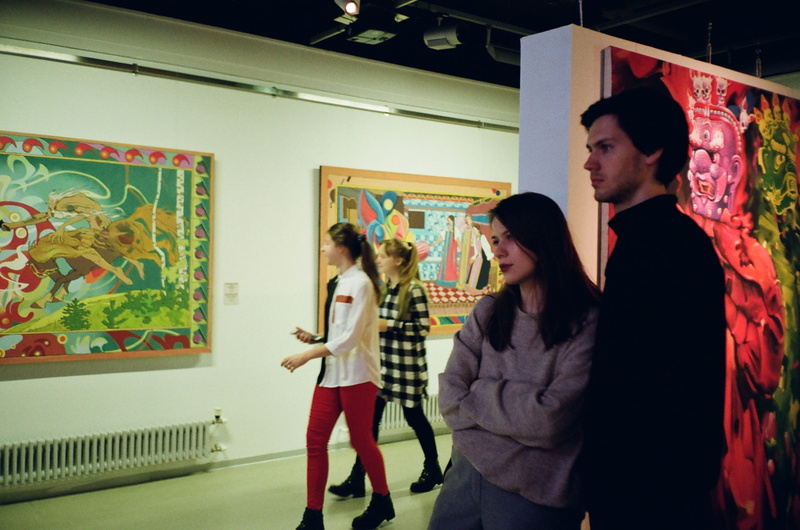 paintings, art gallery, exhibit, men, real people, inside, facial expression, portrait, art, young men, leisure activity, group, 2K, illustration, art exhibition