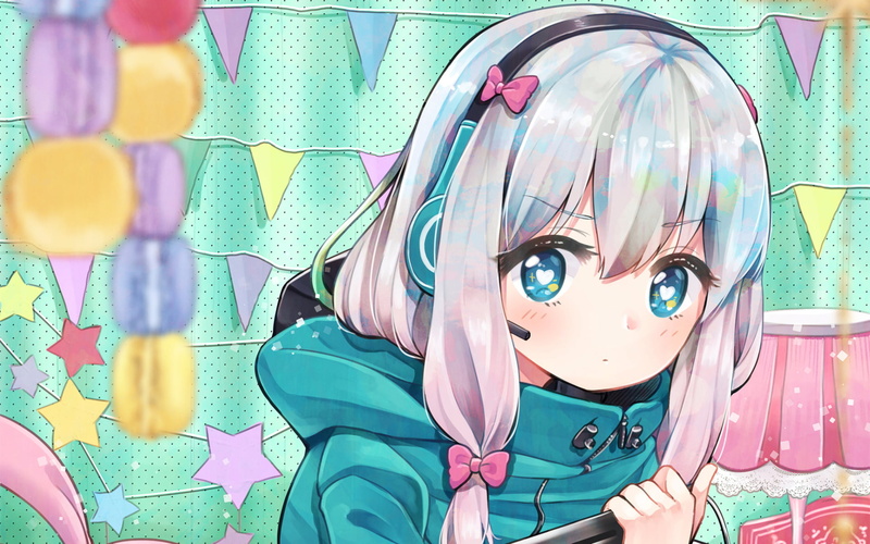 Ero Manga-sensei, headphones, anime, anime girls, Izumi Sagiri, blue eyes, 1080P, Eromanga-sensei, white hair