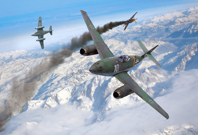 1080P, flight, 262, aviation, military, painting, messerschmitt, schwalbe, art, airplane