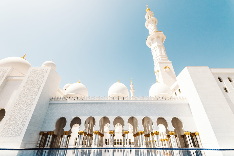 arab, arch, abu, clear sky, dome, nature, belief, place of worship, religion, dhabi, architectural column, capital, building exterior, built structure