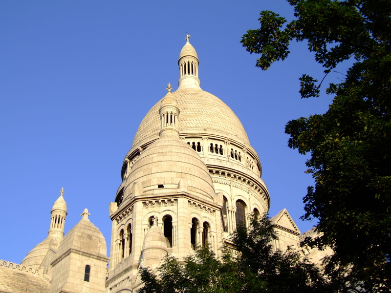 building, sacre coeur, plant, clear sky, Basilica, sky, paris, building exterior, montmartre, nature, no people, dome, tourism, religion, day, Paris, landmark