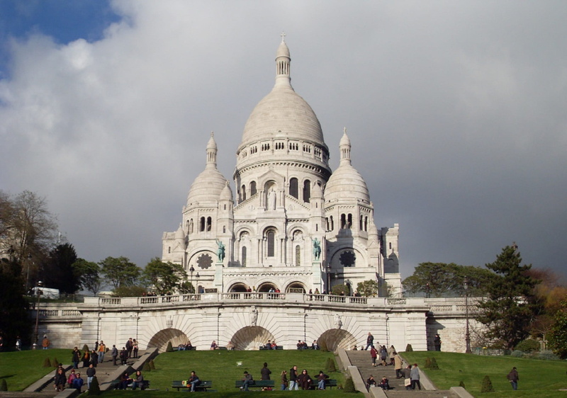 Paris, Montmarte, europe, nature, 1080P, plant, travel, basilica, historic, landmark, crowd, sky, france, large group of people, building, day, outdoors