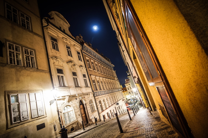 street light, dark, city street, moon, czechia, illuminated, outdoors, old, darkness, lonely street, architecture, cobble, 5K, no people, electric lamp
