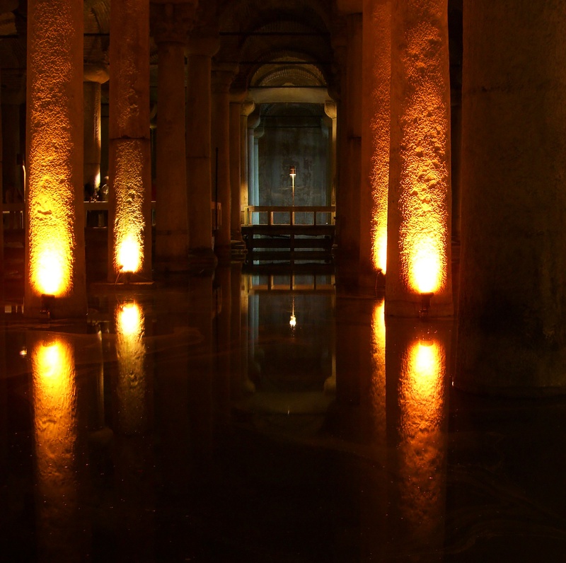 building, the past, istanbul, history, cistern, underground, built structure, mirroring, direction, empty, arch, columnar, the way forward, illuminated