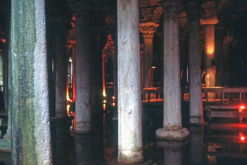 illuminated, nature, colonnade, dusk, built structure, reflection, architectural column, no people, cistern, architecture, fire, place of worship, turkey