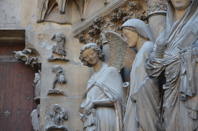 france, the past, 4K, female likeness, belief, cathedral, art and craft, reims, divine smile, craft, male likeness, architecture, creativity, sculpture