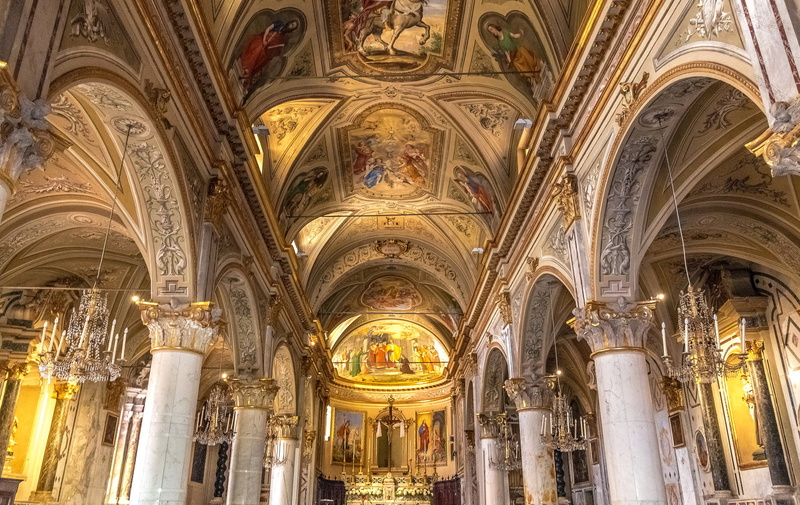 the past, architecture, the nave, belief, painting, ceiling, architectural column, indoors, spirituality, 1080P, travel destinations, religion, no people