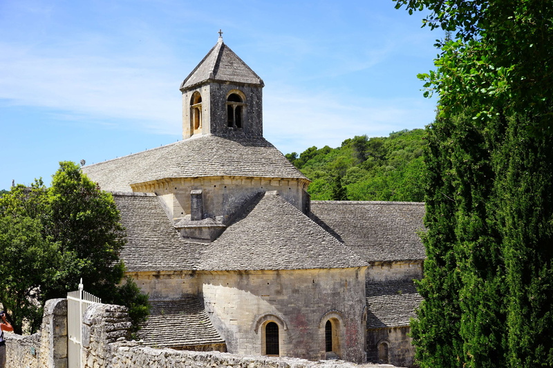 cistercian monks, gothic, building exterior, monastery, nature, place of worship, tree, history, the past, cloud - sky, architecture, belief, church, gordes