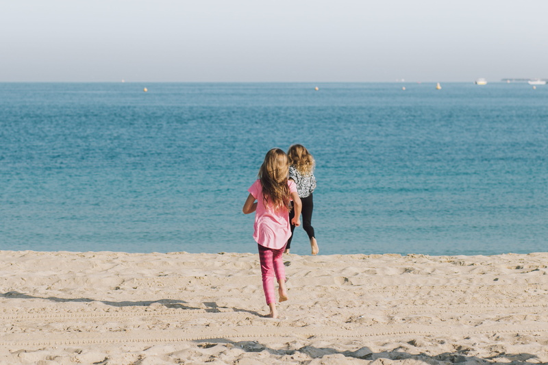 vacation, outdoor, sand, 4K, full length, coast, dubai, young, beach, pink color, land, outdoors, togetherness, scenics - nature, happy, water, summer