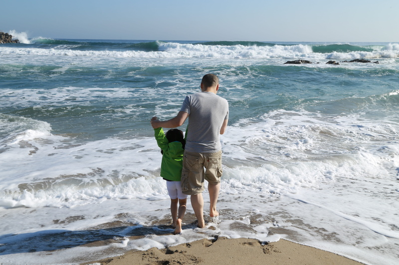 family, outdoors, full length, rear view, motion, real people, aquatic sport, waves, daughter, water, people, day, lifestyles, 5K, happy, land, surfing