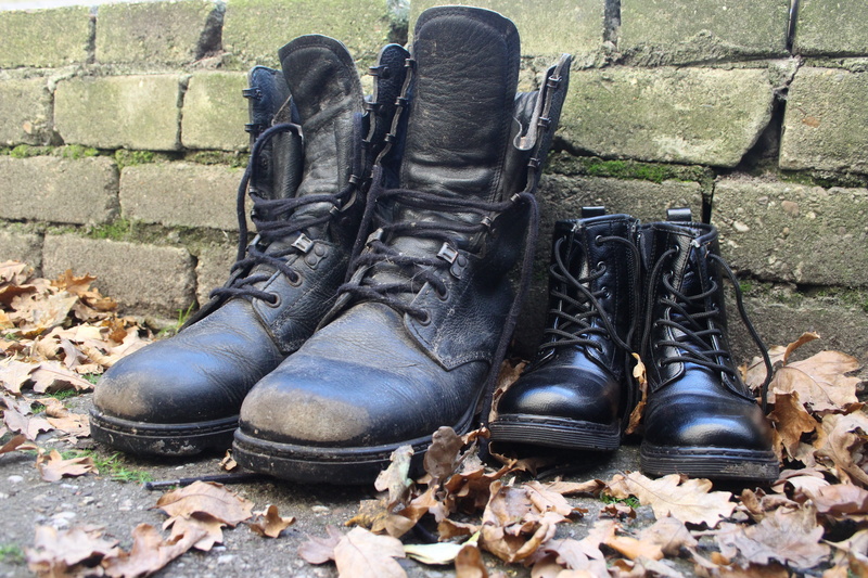 dad, boot, dirty, people, leather, shoelace, black color, high angle view, personal accessory, together, still life, kid, father, small, old, child, compatibility