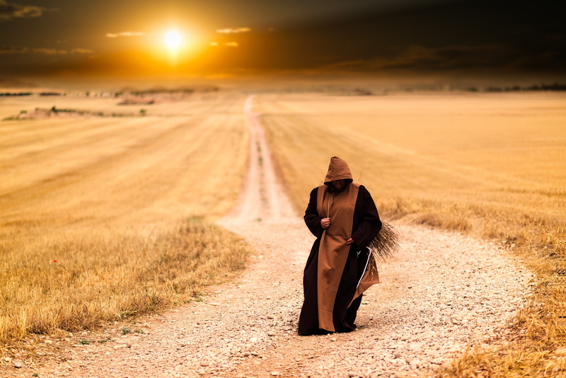 people, monks, men, field, landscape, 5K, wahed sayed, Sun