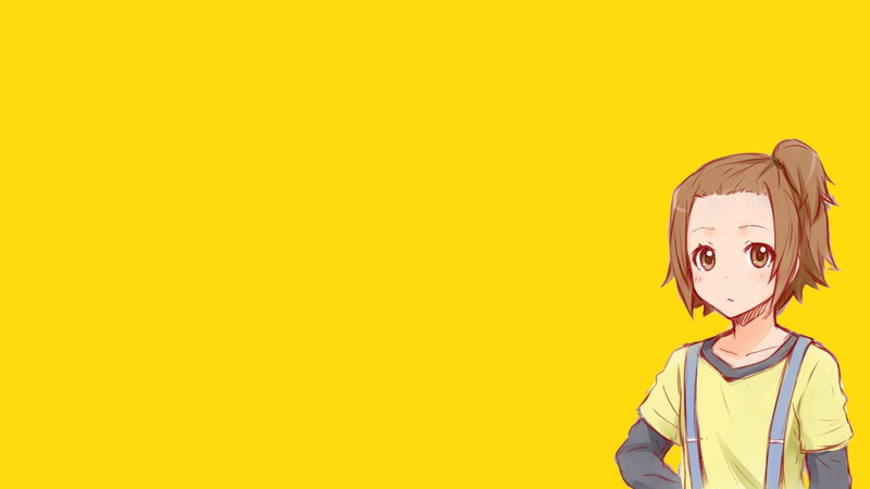 child, female, studio shot, standing, colored background, character, copy space, Tainaka Ritsu, K-ON!, 1080P, boys, illustration, simple background, sky