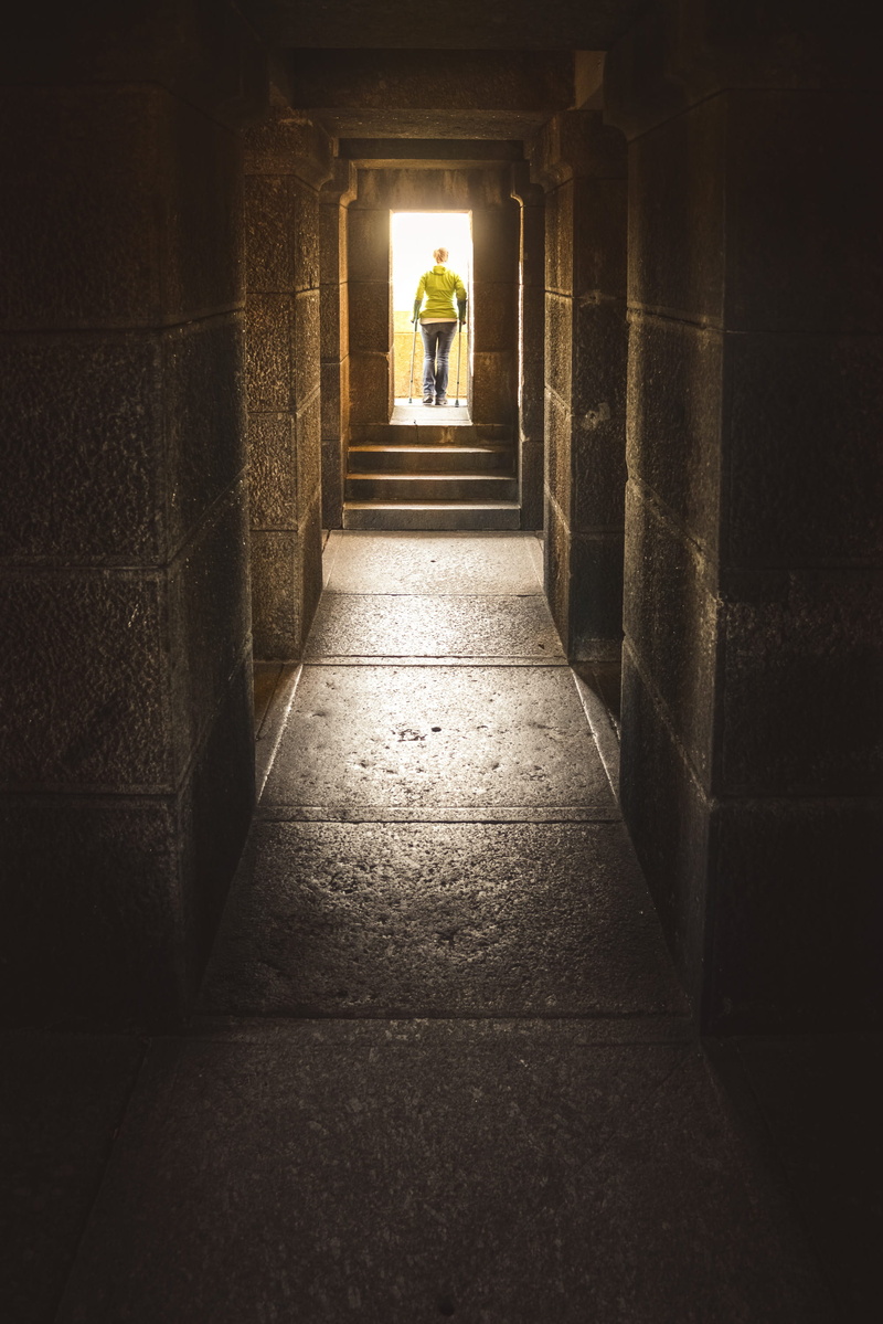men, direction, handicapped, hall, indoors, hope, health, full length, building, real people, stairs, architecture, rear view, 2K, ill, the past, dark