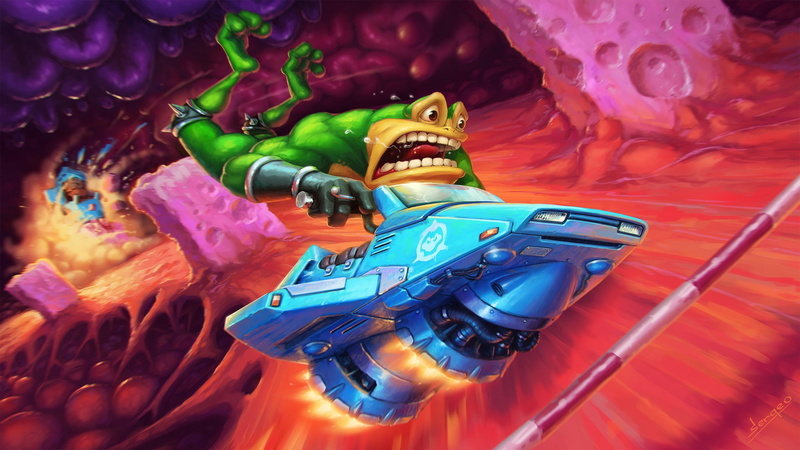 1080P, Sergey Orlyansky, Zitz, by Sergey Orlyansky, The game, Battle Toads, Game Art, Battletoads, Turbo Tunnel, Fan Art, Bike, Toad