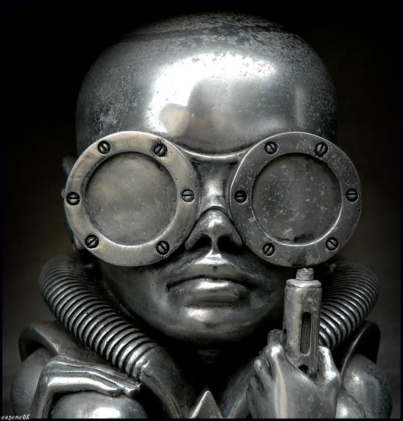 representation, security, metal, one person, Giger, looking at camera, men, technology, studio shot, close-up, 720P, headshot, protection, black background
