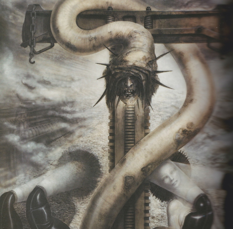 r, animal, fantasy, art and craft, Evil, low angle view, no people, day, horror, representation, Giger, artwork, metal, wall - building feature, creativity
