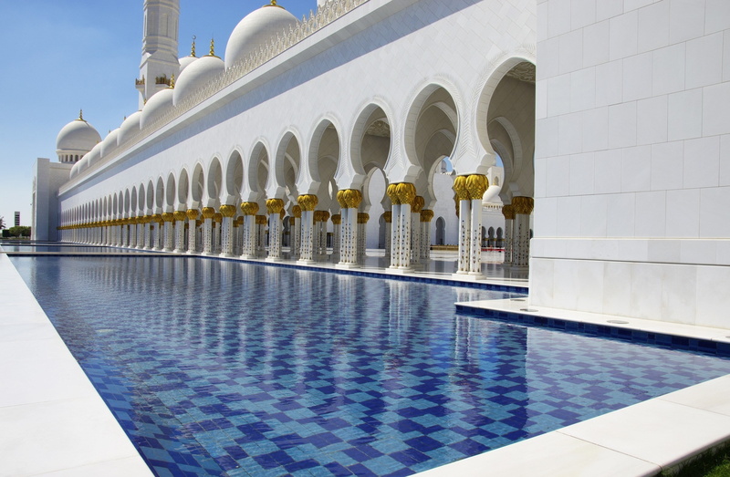 ornate, religion, place of worship, built structure, tiled floor, building, no people, 1080P, white color, arch, travel, courtyard, architectural column