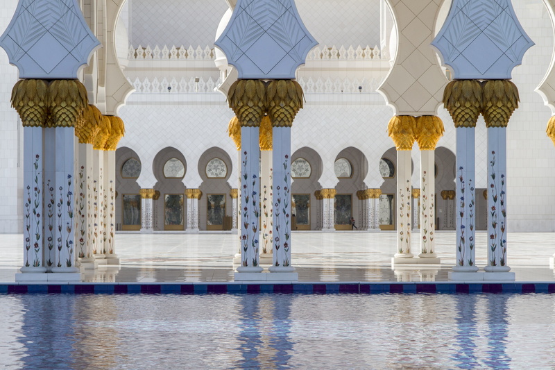 architectural column, building, nature, islam, reflection, travel, ornate, the sheikh zayed grand mosque, travel destinations, uae, religion, luxury, flooring