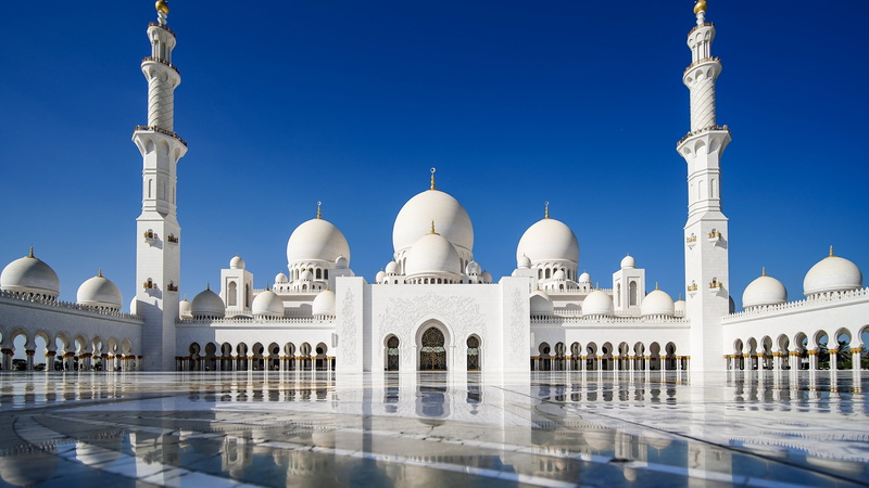 5K, architecture, mosque, Sheikh Zayed Grand Mosque, reflection
