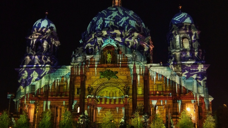 city, building, black background, illuminated, building exterior, dome, no people, 1080P, travel, history, architecture, lights, berlin, religion, dom