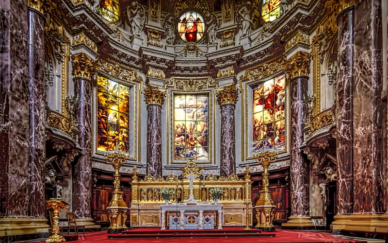 religion, stained glass, Berlin, the altar, Cathedral, Germany, 1080P