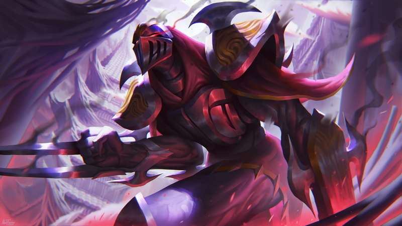 digital art, artwork, illustration, red eyes, fan art, Zed (League of Legends), League of Legends, Riot Games, 1080P, mask, video game characters