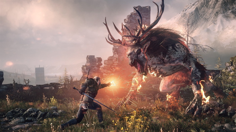 three, 1080P, witcher, wild, fighting, horns, magic, rpg, fantasy, armor, action, warrior, swords, hunt, battles, dark, monster, games
