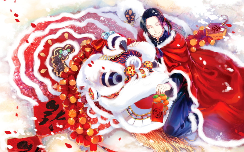 new year, 1080P, man, gifts, the red mantle, male, tangerines