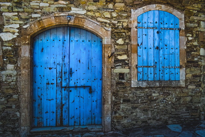 old, window, house, arch, built structure, architecture, traditional, village, building exterior, protection, closed, stone wall, wall, blue, security