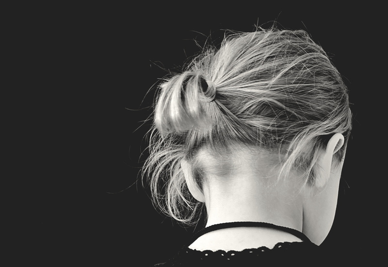 concern, young adult, children, lifestyles, child, head, lonely, black background, desperate, human hair, one person, sad, mood, blond hair, adult, depressed