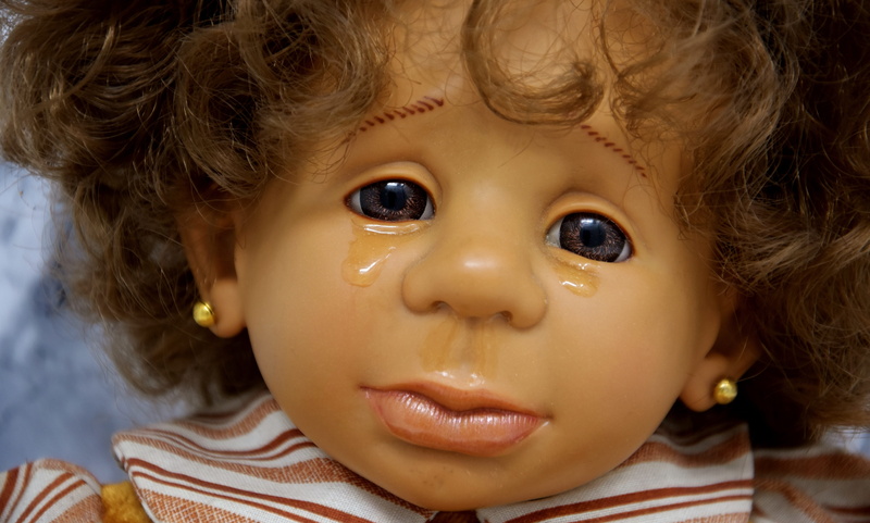 doll face, sadness, tears, childhood, 5K, body part, offspring, cute, looking at camera, female, view, children, girl, cry, emotion, doll, close-up, headshot